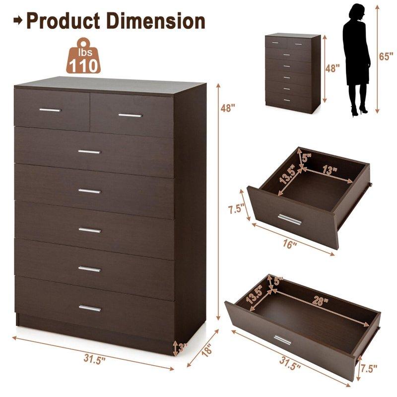 Espresso MDF 7 Çekmeceli Metal Kulplu Şifonyer - 80x46x122 cm - 298071
