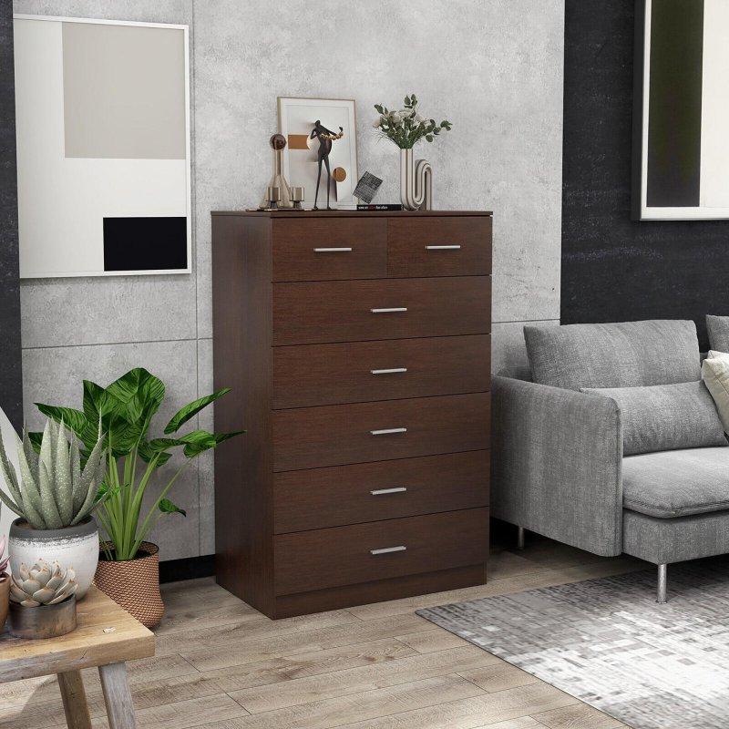 Espresso MDF 7 Çekmeceli Metal Kulplu Şifonyer - 80x46x122 cm - 298071
