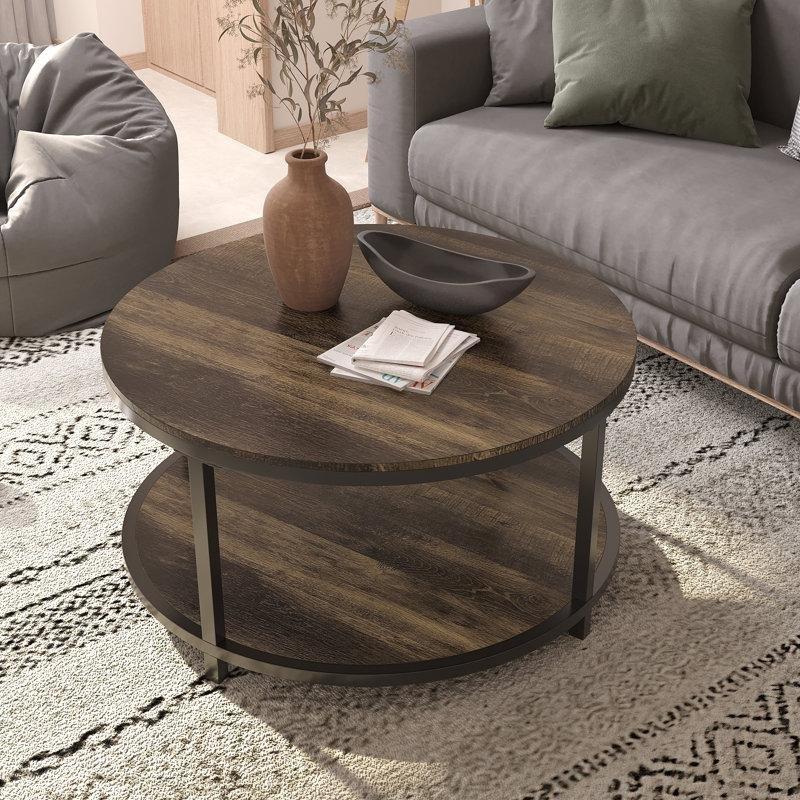 Espresso MDF Raflı Yuvarlak Orta Sehpa - 92 cm - 244688