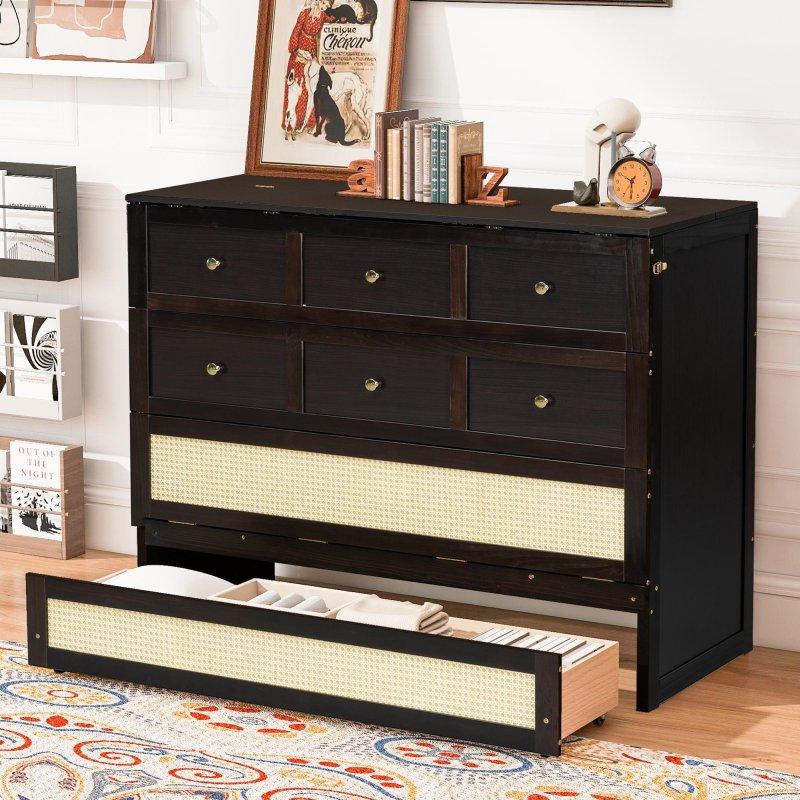 Espresso MDF ve Kontrplak Geniş Çekmeceli Rattan Desenli Duvar Yatağı - 263708