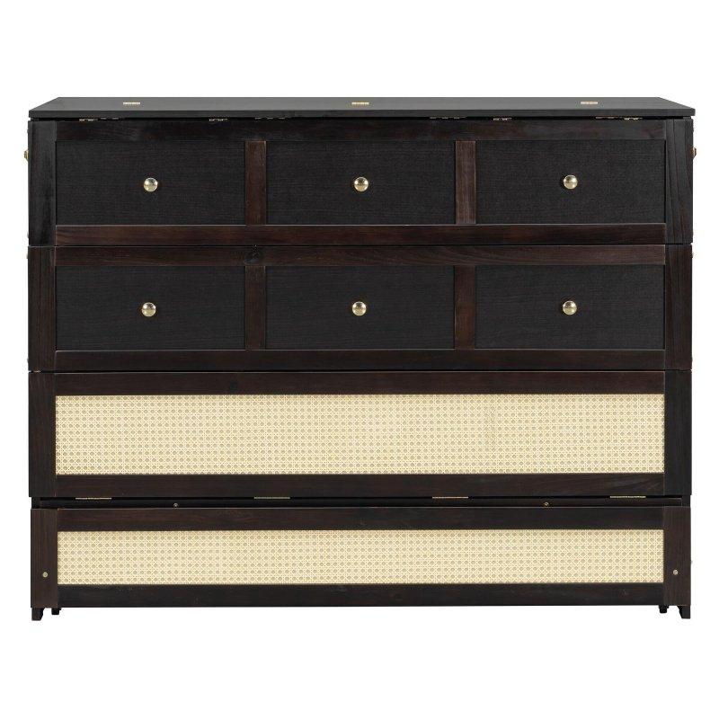 Espresso MDF ve Kontrplak Geniş Çekmeceli Rattan Desenli Duvar Yatağı - 263708
