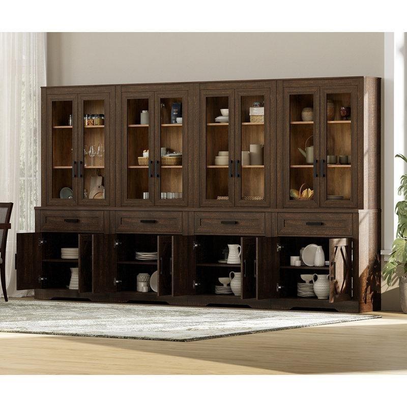 Espresso Meşe Ahır Kapılı Çekmeceli Ayarlanabilir Raflı Cam Kapaklı Kitaplık - 321x187 cm - 238233