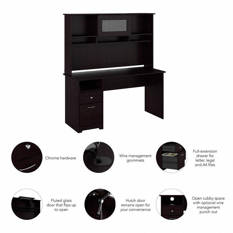 Espresso Meşe MDF Çekmeceli ve Raflı Üst Üniteli Ofis Masası - 153 cm - 327352