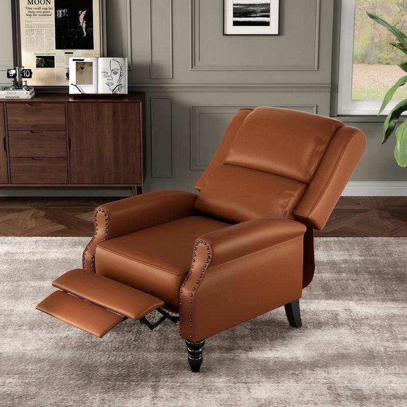 Espresso Suni Deri Masif Ahşap Perçin Detaylı Ayarlanabilir Baba Koltuğu - 77x92x105 cm - 322201