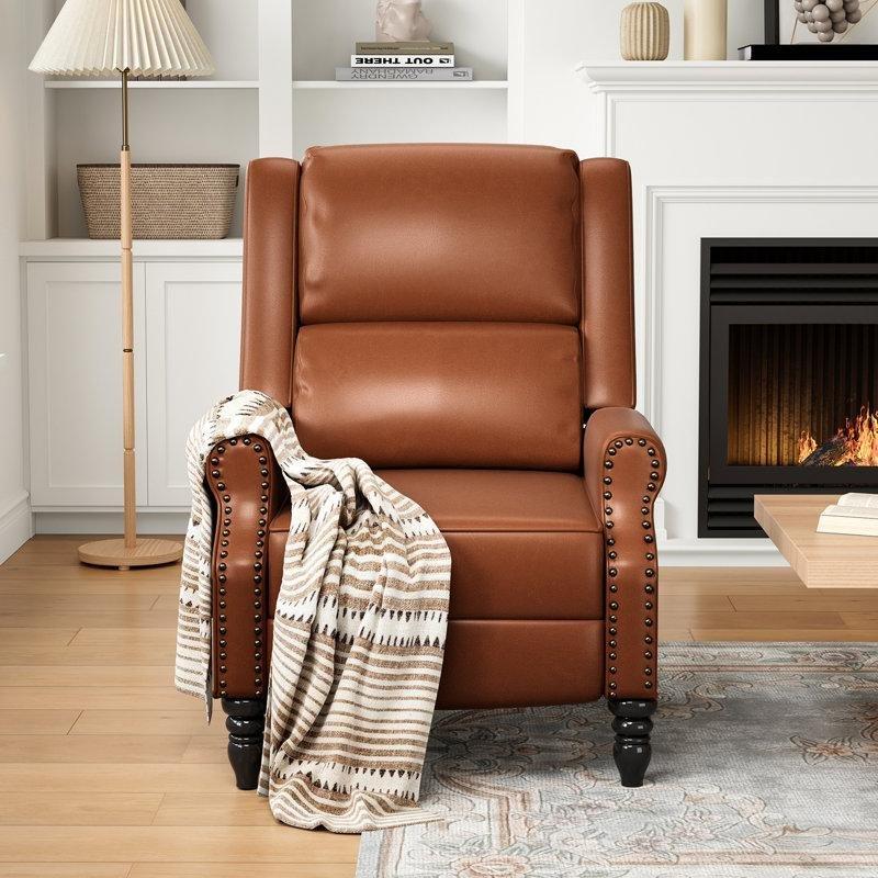 Espresso Suni Deri Masif Ahşap Perçin Detaylı Ayarlanabilir Baba Koltuğu - 77x92x105 cm - 322201