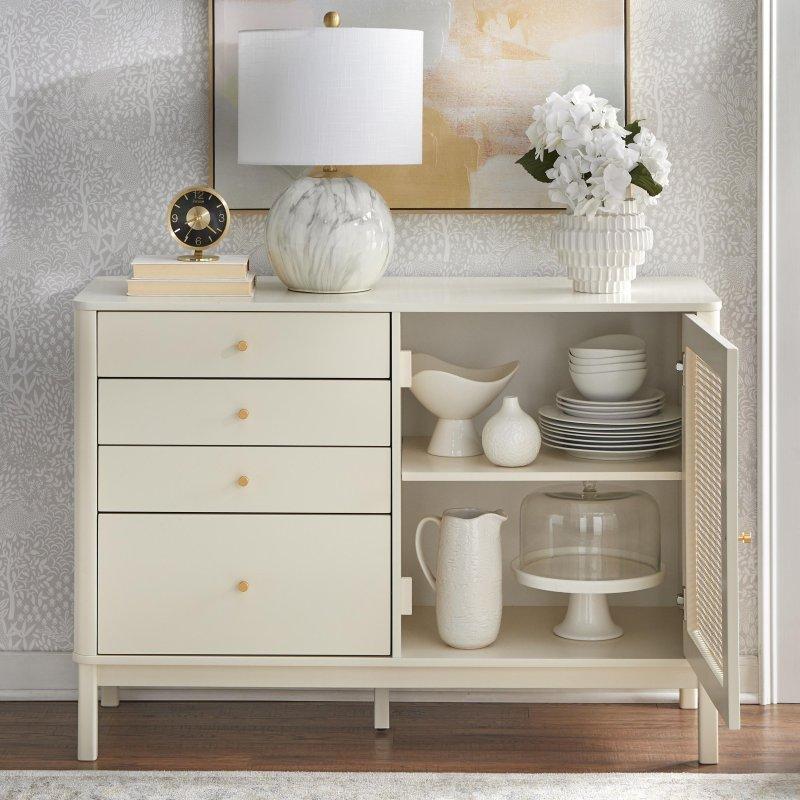 Fildişi Rattan Kapaklı 4 Çekmeceli Masif Ahşap Şifonyer - 121 cm - 309086