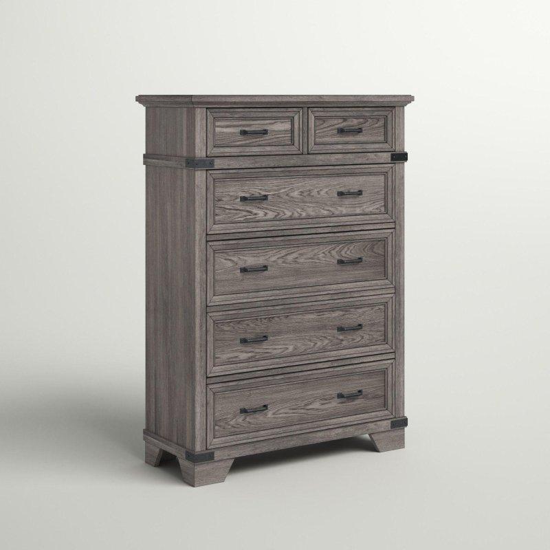 Fırçalanmış Çelik Grisi Meşe Kaplama 6 Çekmeceli Şifonyer - 102x47x144 cm - 304922