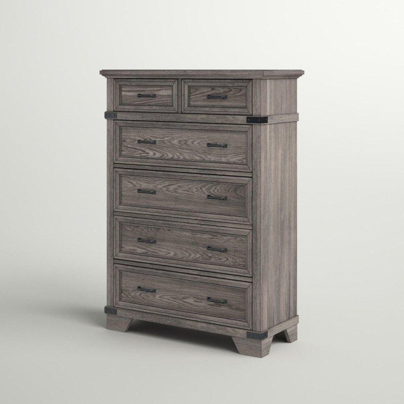 Fırçalanmış Çelik Grisi Meşe Kaplama 6 Çekmeceli Şifonyer - 102x47x144 cm - 304922