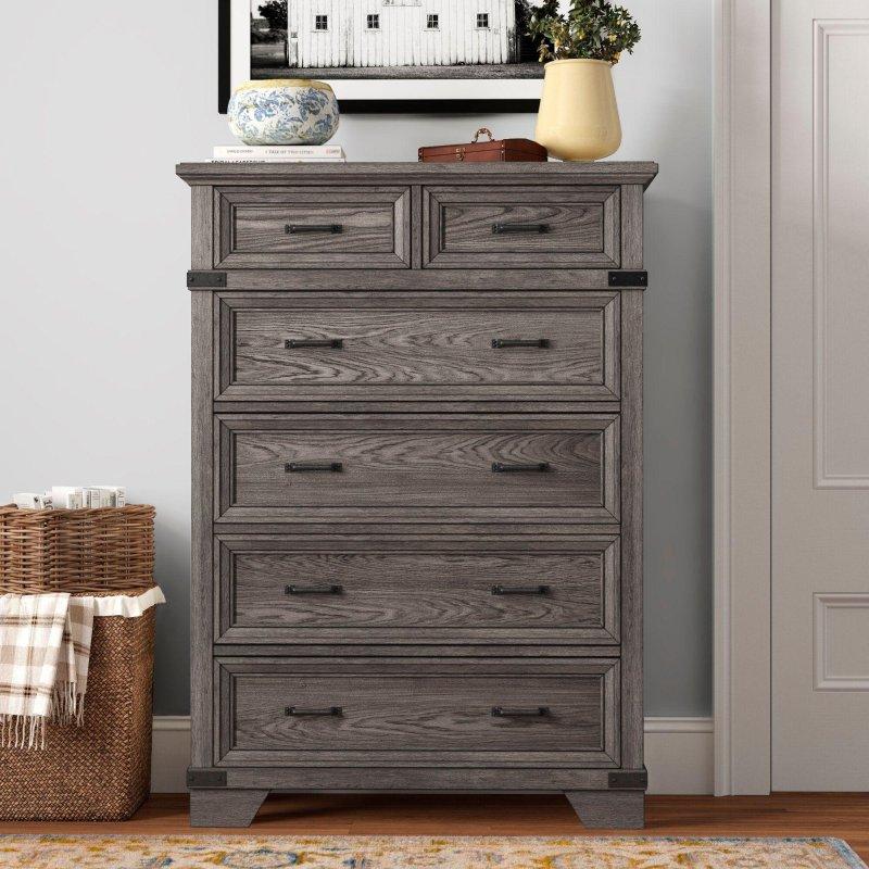 Fırçalanmış Çelik Grisi Meşe Kaplama 6 Çekmeceli Şifonyer - 102x47x144 cm - 304922 Fırçalanmış Çelik Grisi Meşe Kaplama 6 Çekmeceli Şifonyer - 102x47x144 cm - 304922