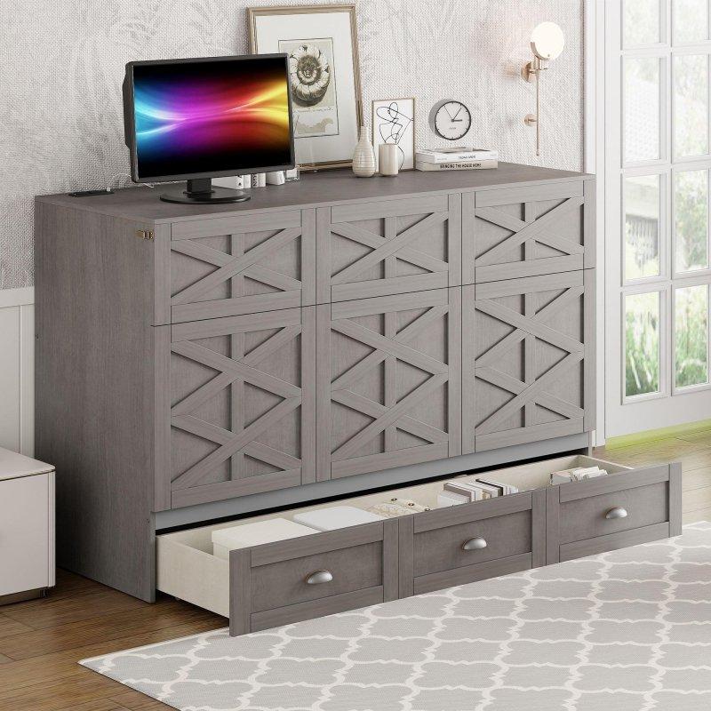 Fırçalanmış Gri Çekmeceli ve USB Portlu Kontrplak ve MDF Duvar Yatağı - 261482