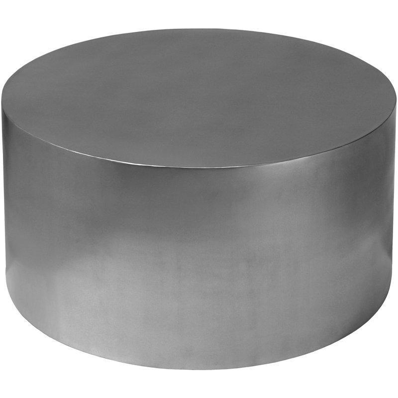 Fırçalanmış Krom Metal Tambur Tasarım Yuvarlak Orta Sehpa - 82 cm - 245149