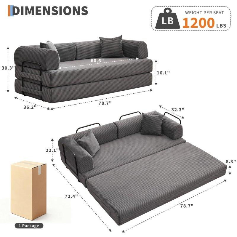 Fitilli Kadife 4ü 1 Arada Katlanabilir Yataklı Bohem Koltuk - 200 cm - 289338