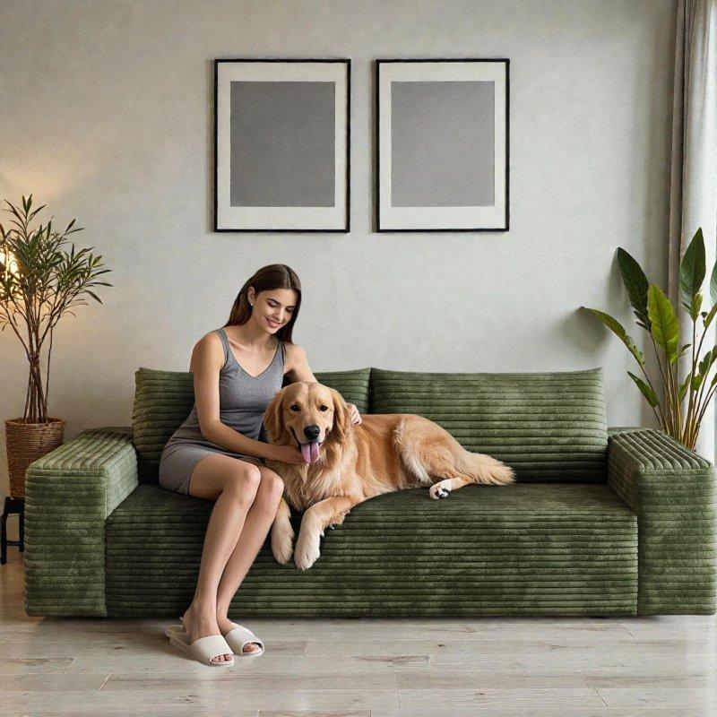 Fitilli Kadife Derin Oturumlu Geniş Kolçaklı 3 Kişilik Bohem Koltuk - 181 cm - 283337