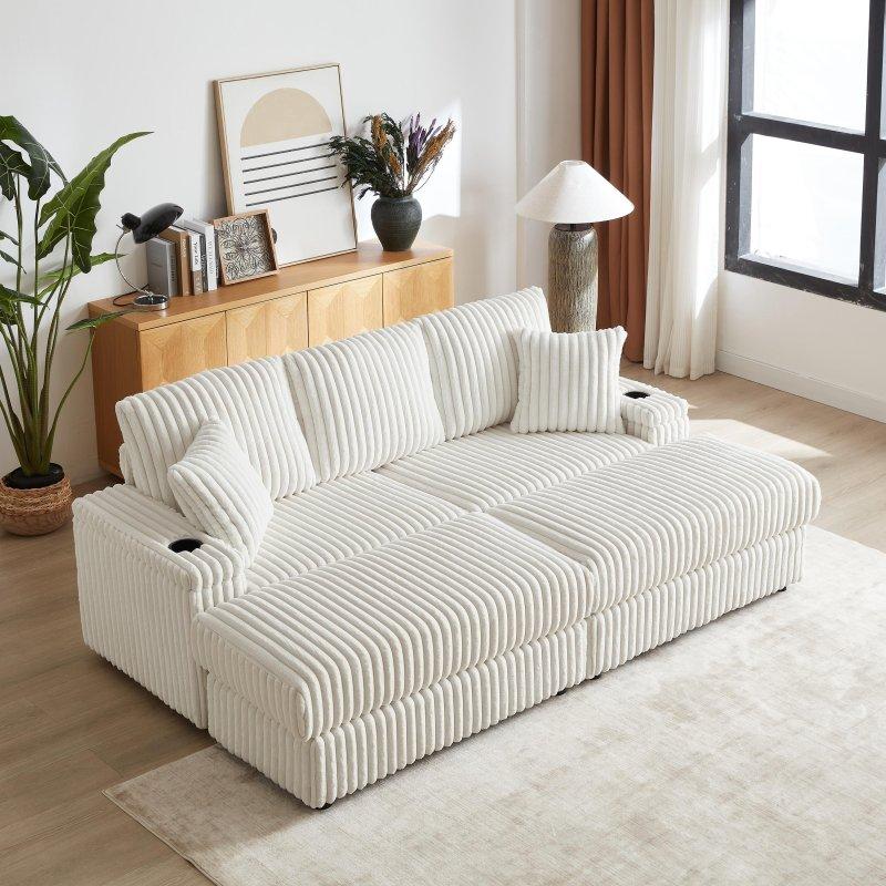 Fitilli Kadife Kumaş Ahşap İskeletli 3 Kişilik Bohem Koltuk - 214 cm - 288782