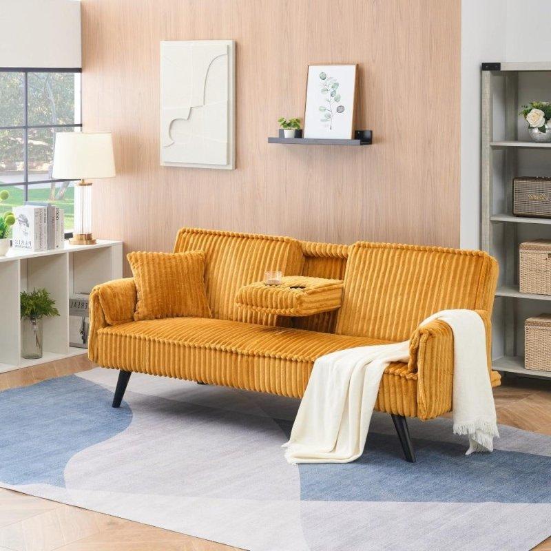 Fitilli Kadife Kumaş Bardaklıklı ve Yataklı 3 Kişilik Bohem Koltuk - 289612 Fitilli Kadife Kumaş Bardaklıklı ve Yataklı 3 Kişilik Bohem Koltuk - 289612