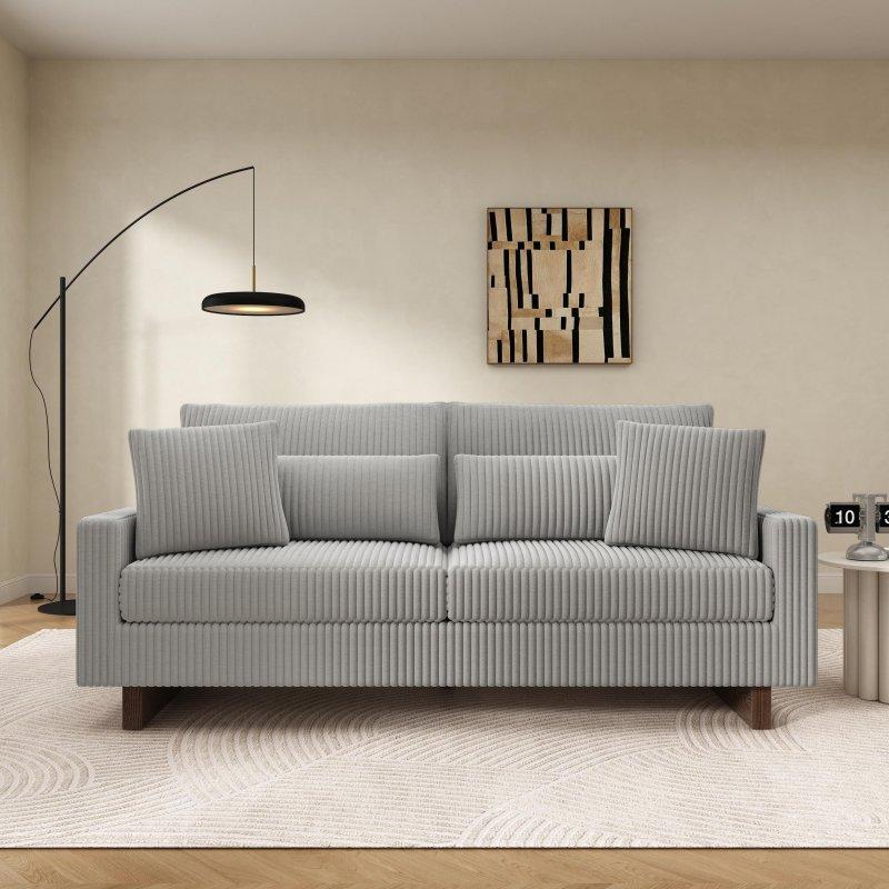 Fitilli Kadife Kumaş Dört Yastıklı Ahşap Ayaklı Bohem Koltuk - 204 cm - 293011