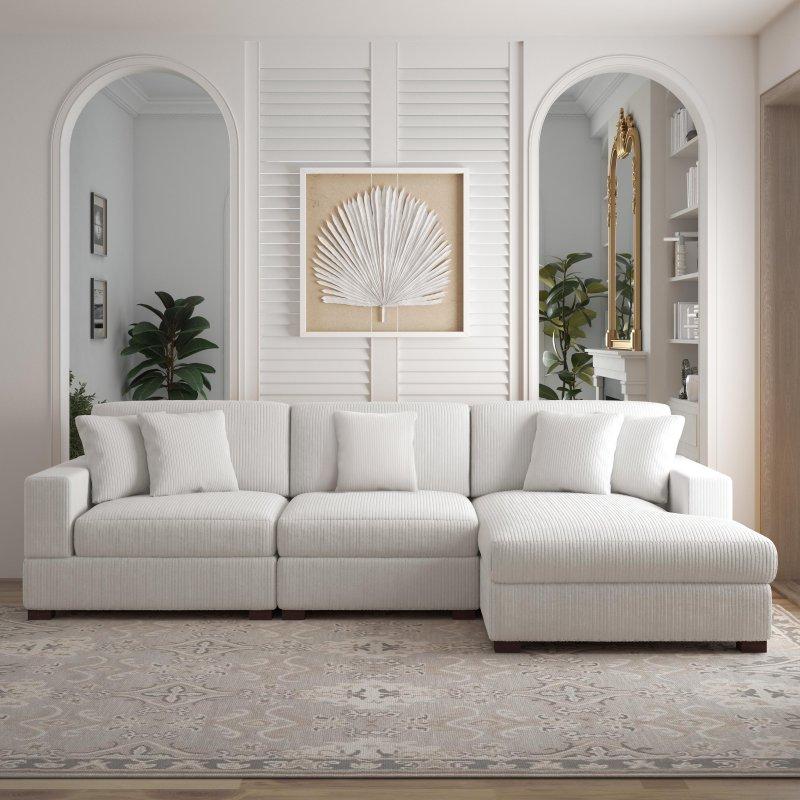 Fitilli Kadife Kumaş Masif Ahşap İskeletli Modüler Köşe Koltuk - 301x165 cm - 257282