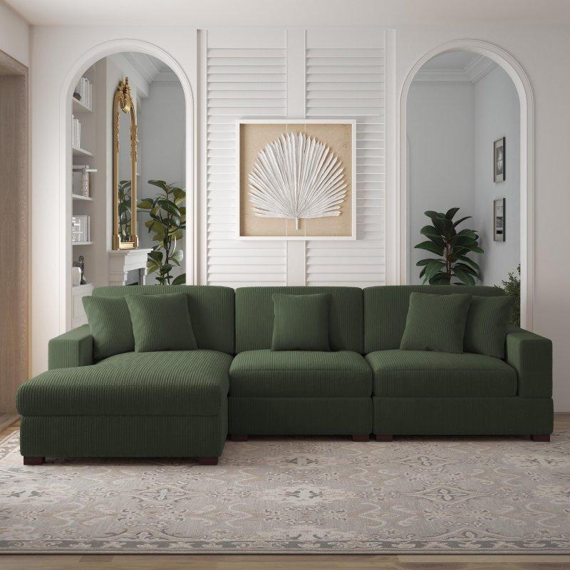 Fitilli Kadife Kumaş Masif Ahşap İskeletli Modüler Köşe Koltuk - 301x165 cm - 257282