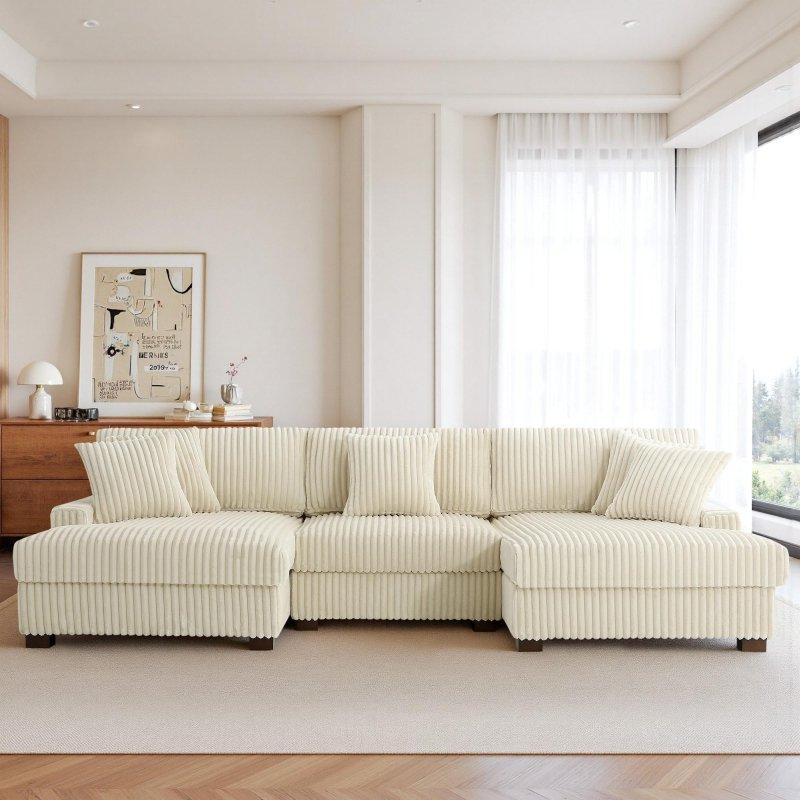 Fitilli Kadife Kumaş Masif Ahşap İskeletli Modüler U Köşe Koltuk - 301x159 cm - 255012