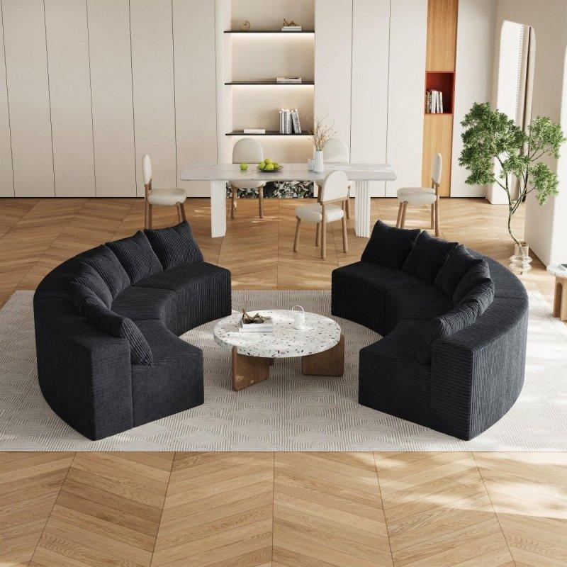 Fitilli Kadife Kumaş Modüler Kavisli Tasarım 12 Yastıklı Köşe Koltuk - 260330