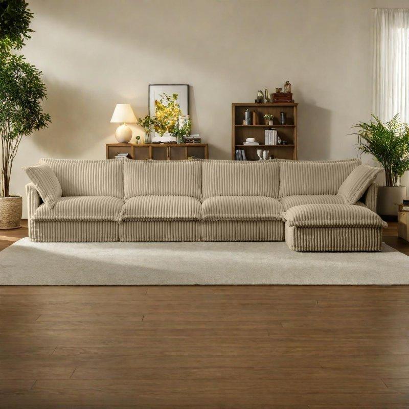 Fitilli Kadife Kumaş Modüler Puflu Derin Oturumlu Köşe Koltuk - 258194 Fitilli Kadife Kumaş Modüler Puflu Derin Oturumlu Köşe Koltuk - 258194