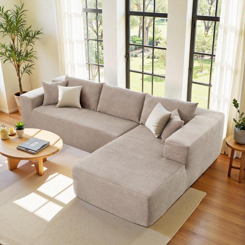 Fitilli Kadife Kumaş Modüler Şezlonglu Köşe Koltuk - 271x177 cm - 258345