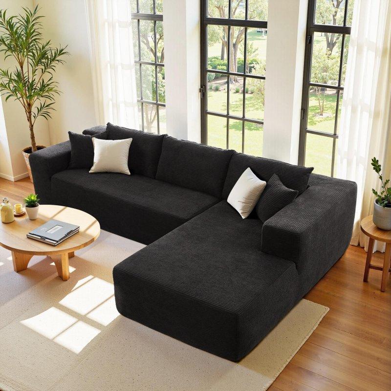 Fitilli Kadife Kumaş Modüler Şezlonglu Köşe Koltuk - 271x177 cm - 258345