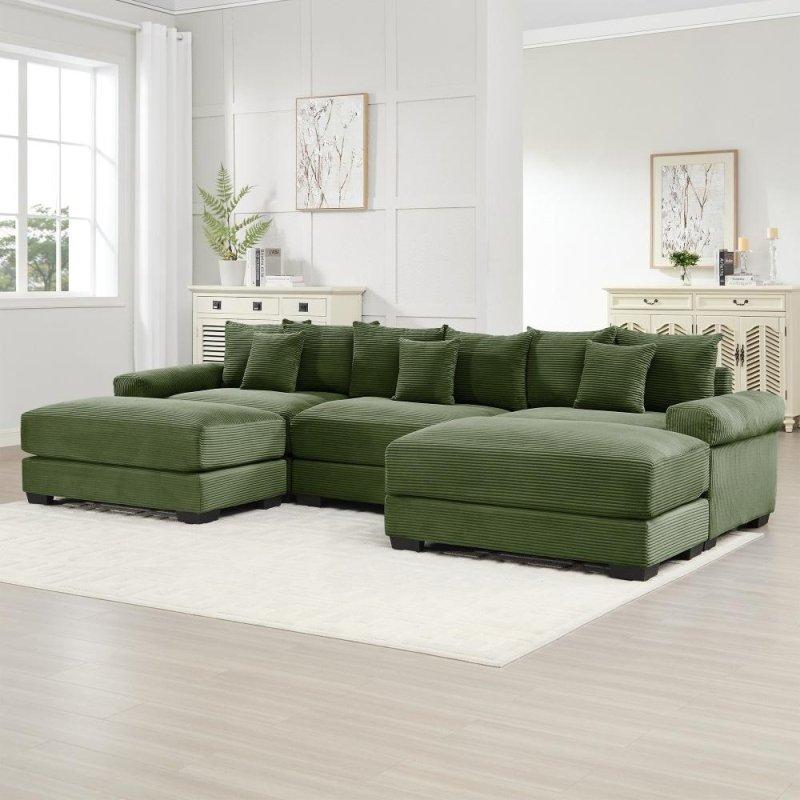 Fitilli Kadife Kumaş Modüler U Şekilli Puf Dahil Köşe Koltuk - 330x151 cm - 255279