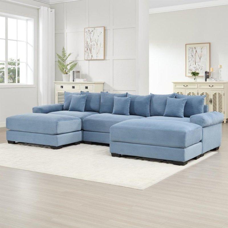 Fitilli Kadife Kumaş Modüler U Şekilli Puf Dahil Köşe Koltuk - 330x151 cm - 255279