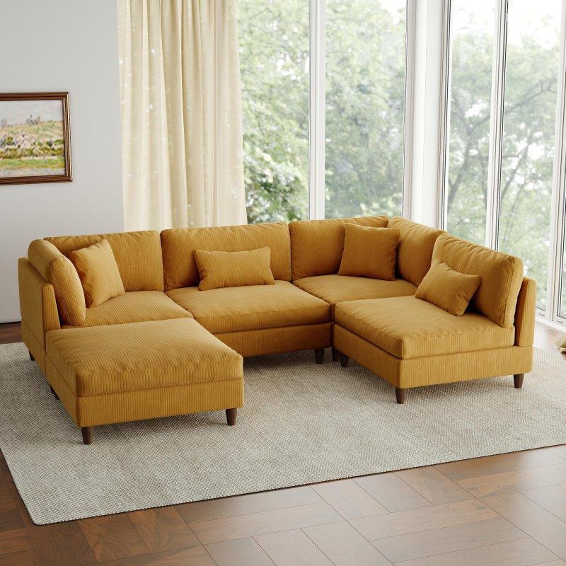 Fitilli Kadife Kumaş Modüler Yataklı Ottomanlı Köşe Koltuk - 255722