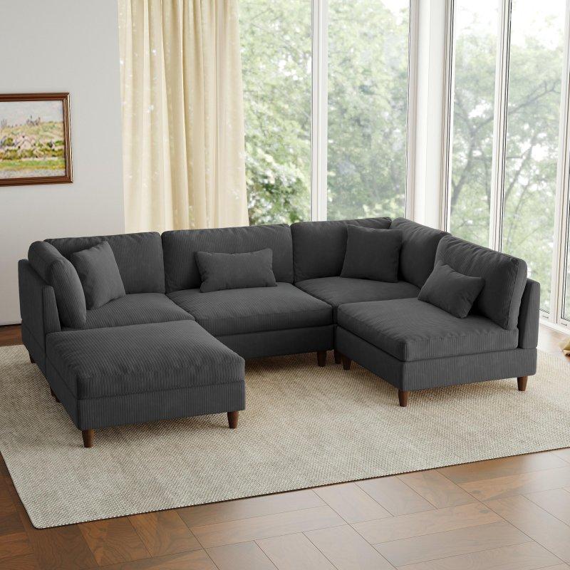 Fitilli Kadife Kumaş Modüler Yataklı Ottomanlı Köşe Koltuk - 255722