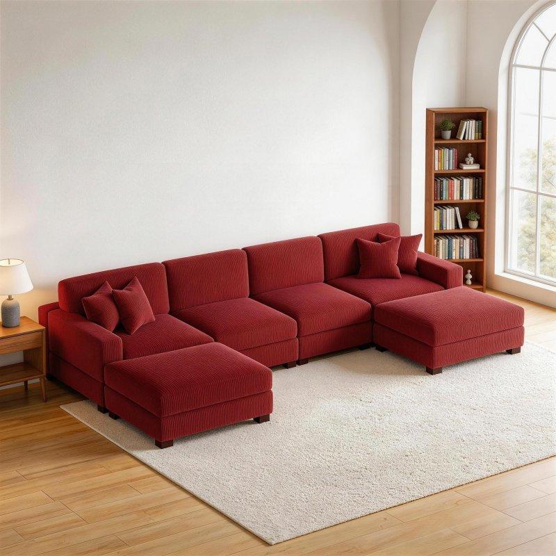Fitilli Kadife Kumaş Puflu Modüler Köşe Koltuk - 255545