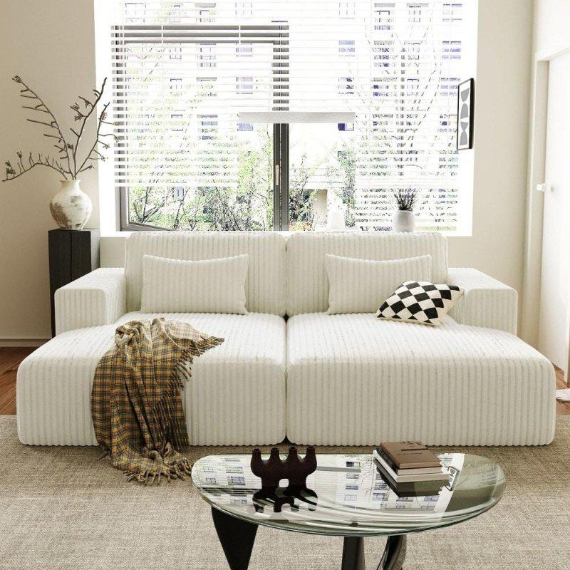 Fitilli Kadife Kumaş Yataklı 2 Yastıklı Ayrılabilir Çift Kişilik Bohem Koltuk - 220x166 cm - 279302