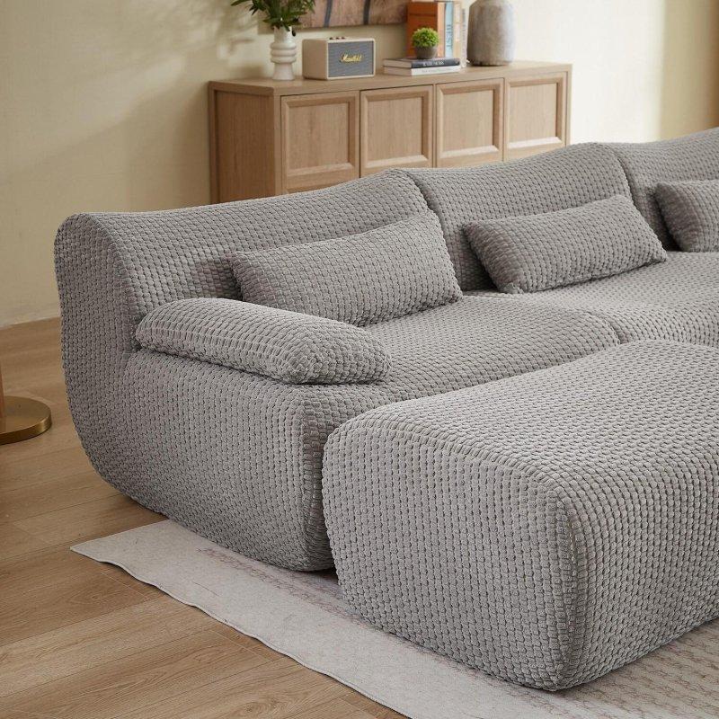 Fitilli Kadife Modüler 2 Puflu Montaj Gerektirmeyen U Köşe Koltuk - 360x166 cm - 258488