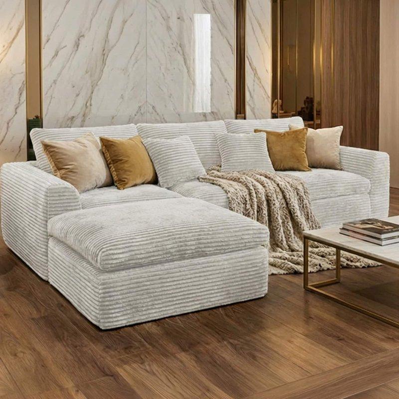 Fitilli Kadife Modüler Yataklı Yönü Değiştirilebilir Bulut Tasarım Köşe Koltuk - 272x171 cm - 258598