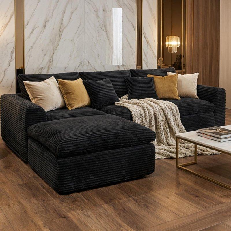 Fitilli Kadife Modüler Yataklı Yönü Değiştirilebilir Bulut Tasarım Köşe Koltuk - 272x171 cm - 258598