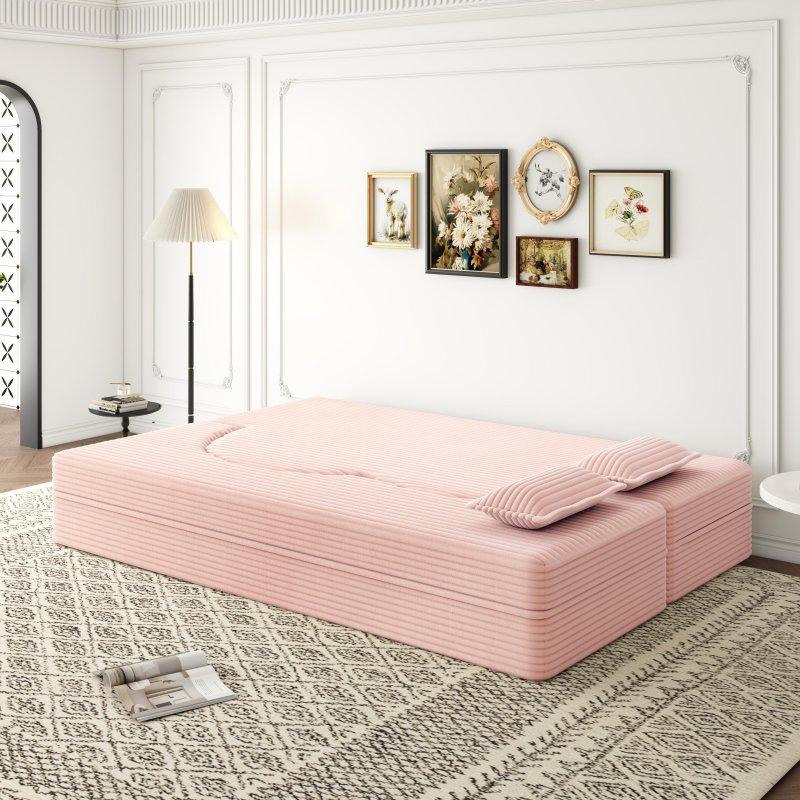 Fitilli Kadife Yastıklı Katlanabilir Yataklı Bohem Koltuk - 199 cm - 287733