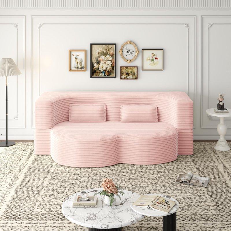 Fitilli Kadife Yastıklı Katlanabilir Yataklı Bohem Koltuk - 199 cm - 287733