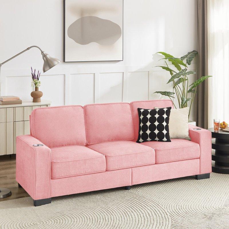 Fitilli Kumaş Masif Ahşap Bardaklıklı 3 Kişilik Bohem Koltuk - 214 cm - 288955