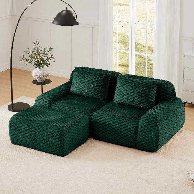 Flanel Kumaş Modüler L-Şekilli Puflu Bohem Koltuk - 209 cm - 288376