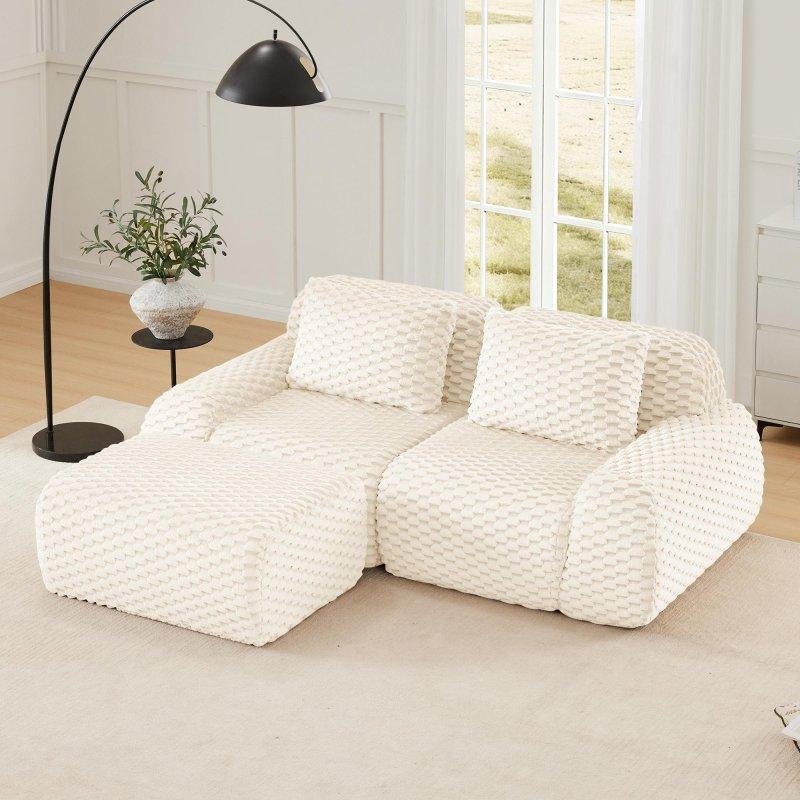 Flanel Kumaş Modüler L-Şekilli Puflu Bohem Koltuk - 209 cm - 288376 Flanel Kumaş Modüler L-Şekilli Puflu Bohem Koltuk - 209 cm - 288376