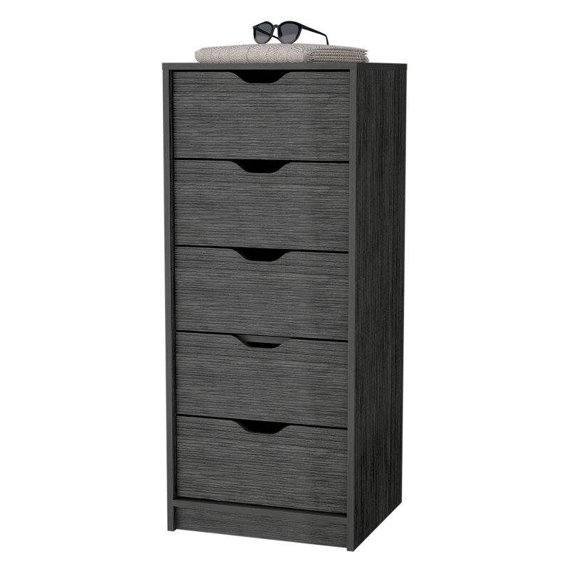 Füme Gri Ahşap 5 Çekmeceli Dar Şifonyer - 45x42x108 cm - 309643