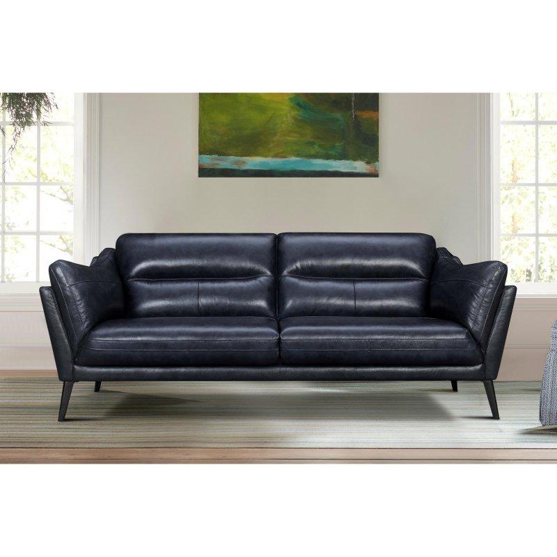 Gece Mavisi Deri Metal Ayaklı 3 Kişilik Modern Bohem Koltuk - 224 cm - 281406
