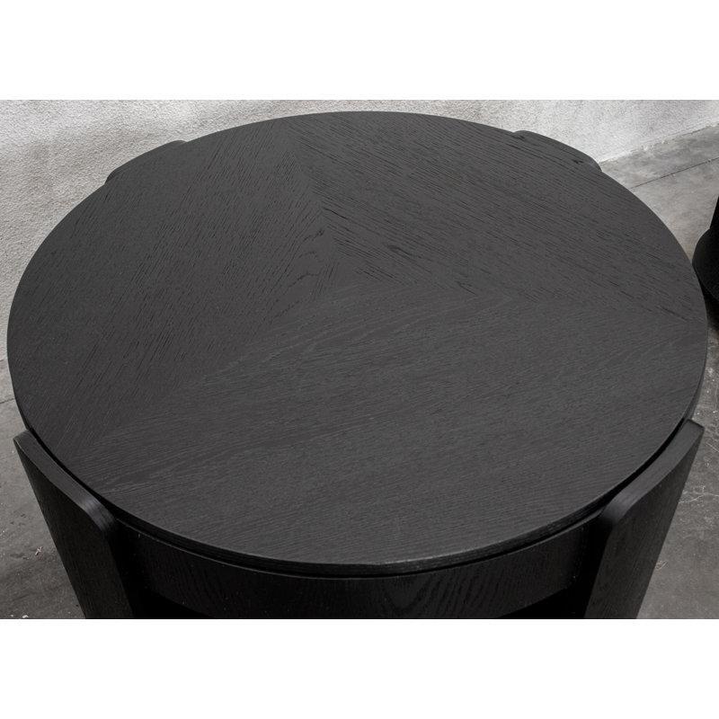 Gece Meşesi Rengi Masif ve MDF Ahşap Asansörlü Saklama Alanlı Tekerlekli Yuvarlak Orta Sehpa - 89x89 cm - 244362