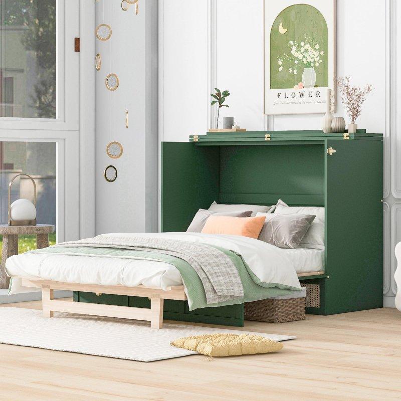 Geniş Çekmeceli Rattan Desenli Ahşap Duvar Yatağı - 266876