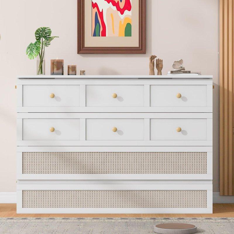Geniş Çekmeceli Rattan Desenli Ahşap Duvar Yatağı - 266876