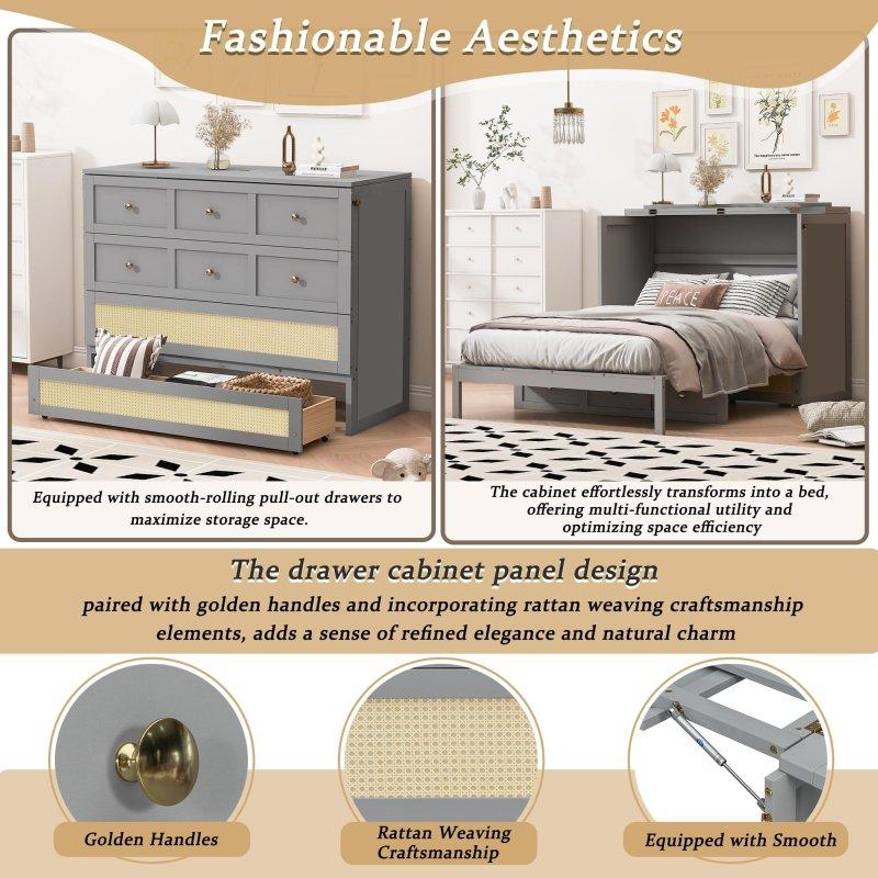 Geniş Çekmeceli ve Rattan Desenli Kontrplak ve MDF Duvar Yatağı - 261362