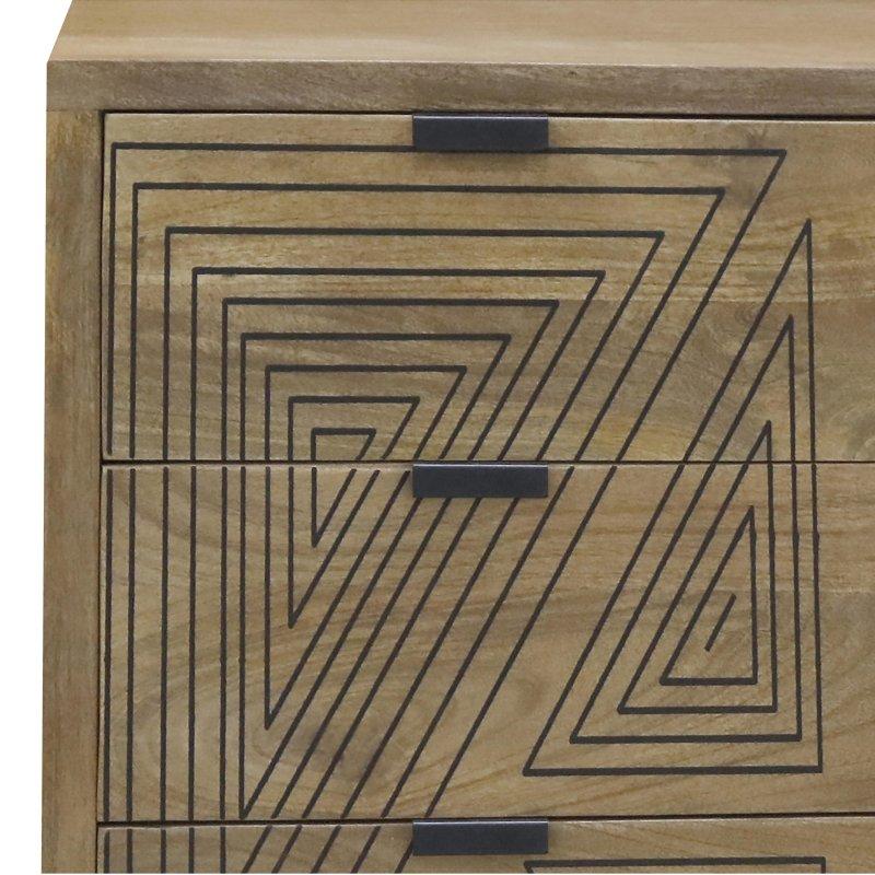Geometrik Desenli Masif Mango Ahşap 4 Çekmeceli Şifonyer - 92x77x46 cm - 302442
