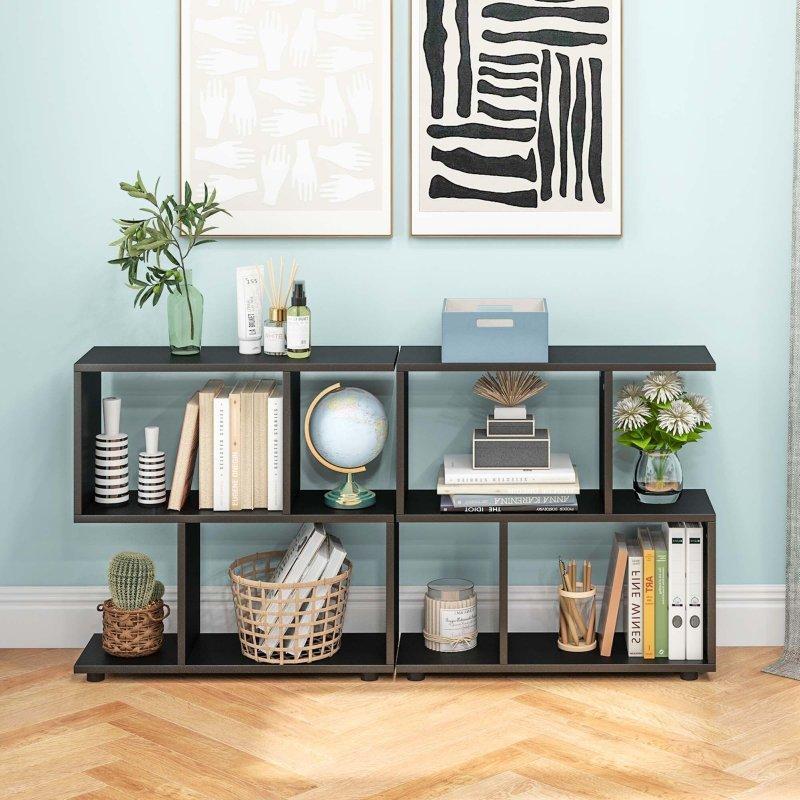Geometrik Tasarımlı Ahşap 2 Katlı 2li Set Kitaplık - 61x21x61 cm - 319468