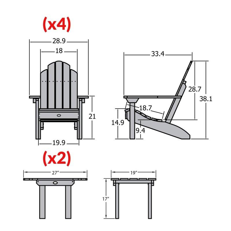 Geri Dönüştürülmüş Plastik 6 Parça Adirondack Bahçe Takımı - 468x85x97 cm - 274433